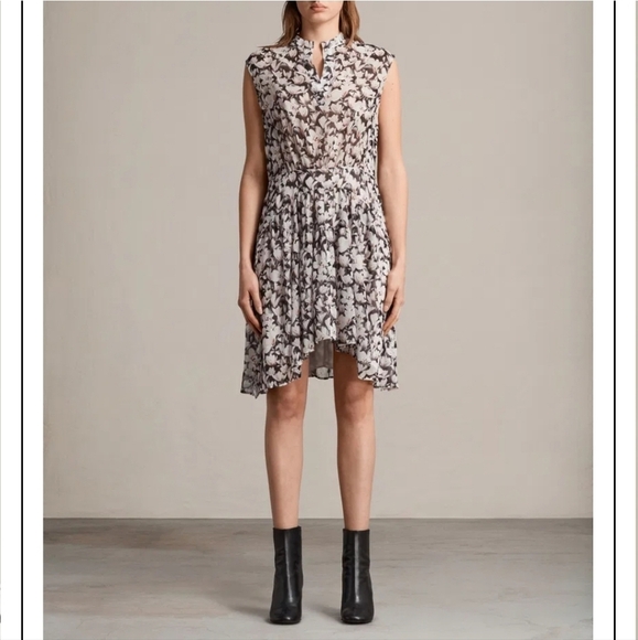 ALL SAINTS Victoria Magnolita Women's Floral Pink & Black Dress Size 0 - Picture 2 of 15